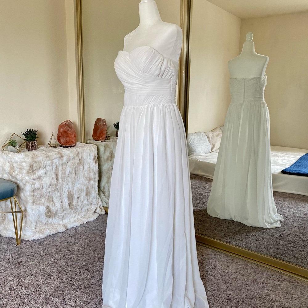 Wedding OR Bridesmaid Dress - Strapless White / Cream Chiffon - Simple & Elegant